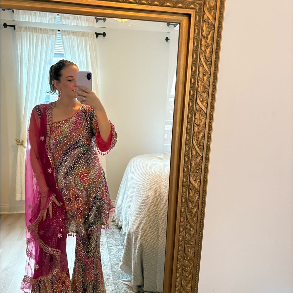 One shoulder asymmetrical Indian palazzo pants suit set